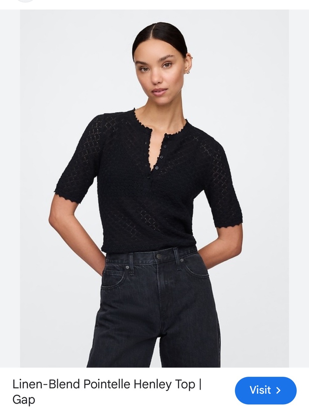 GAP Black Short-Sleeve Knit V-Neck Top